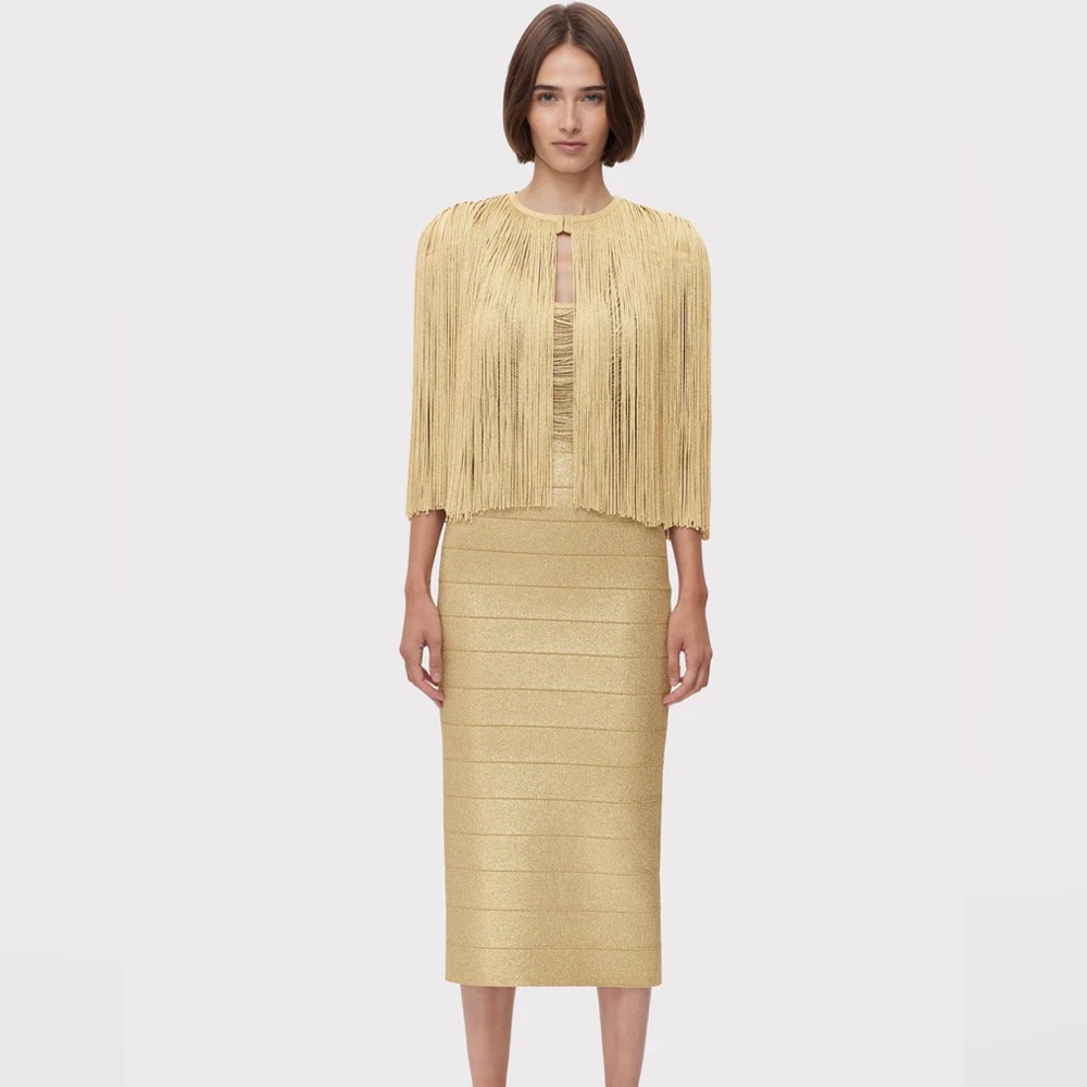 Herve Leger gold skirt